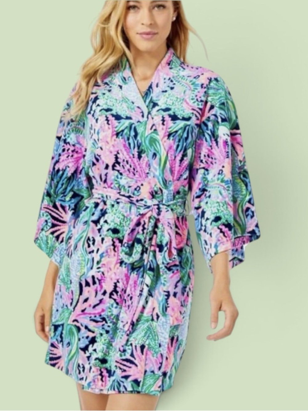 Lilly Pulitzer BRINGING MERMAID BACK ELAINE Belted Soft Velour Robe L/XL #28